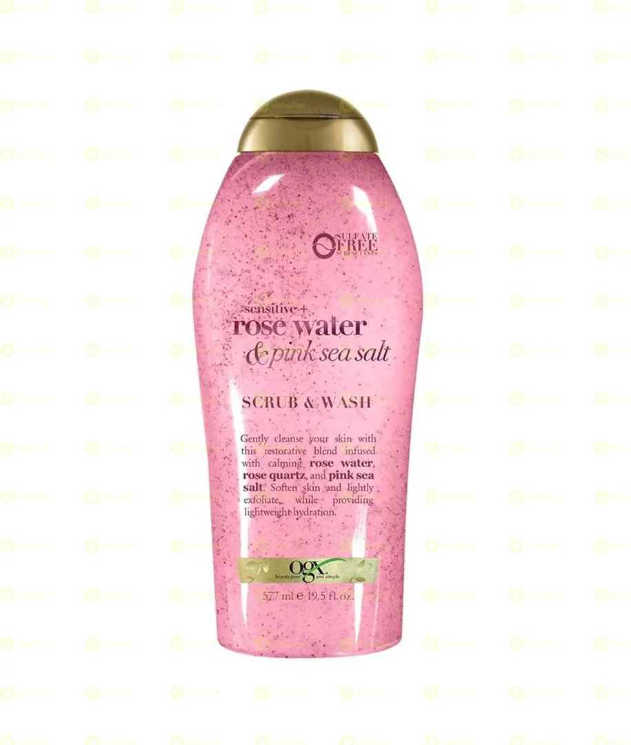 OGX Rose Water & Pink Sea Salt Exfoliating Body Scrub & Wash 577ml