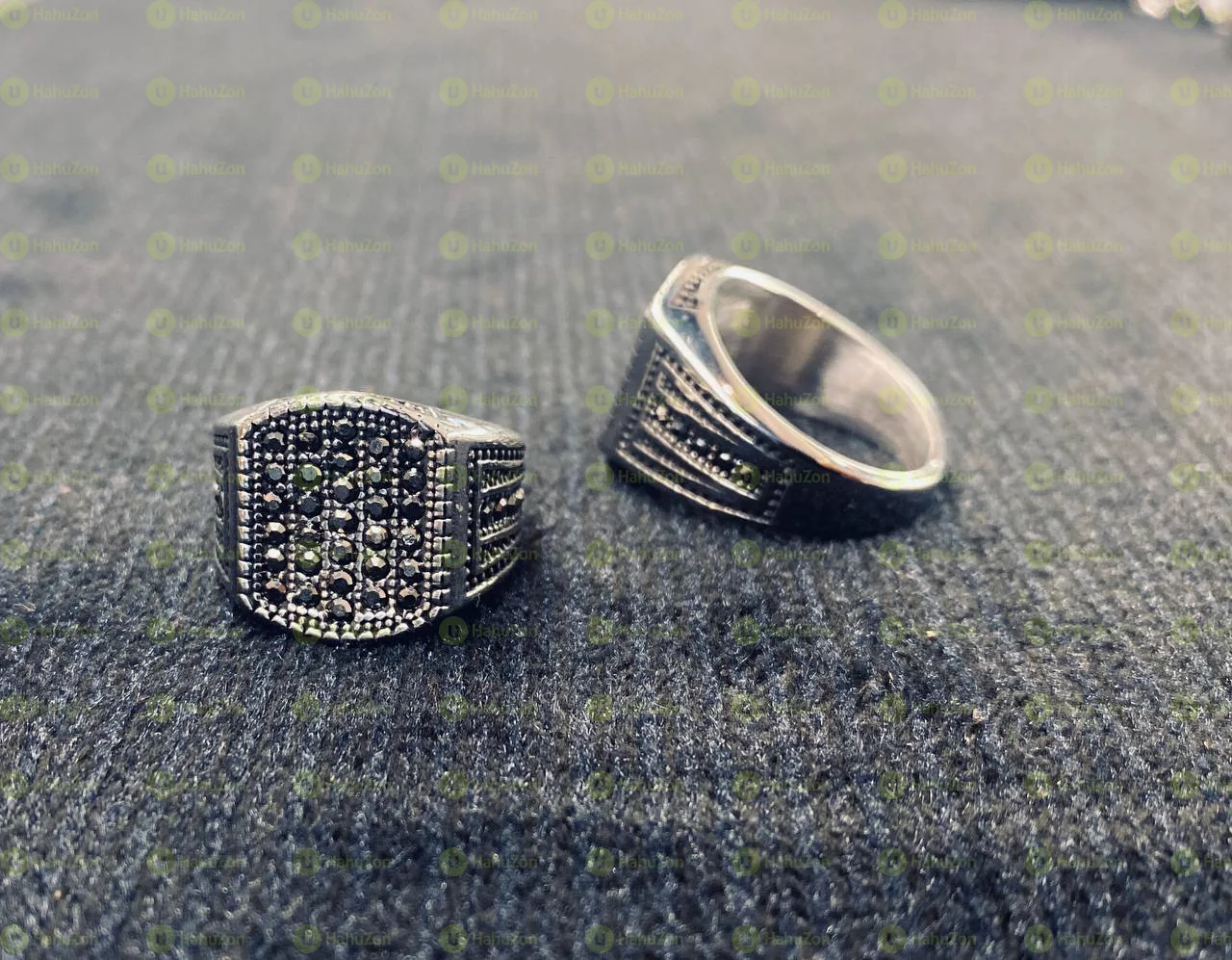 Luxury silver Black Rhinestone Stainless Steel Mens Rings