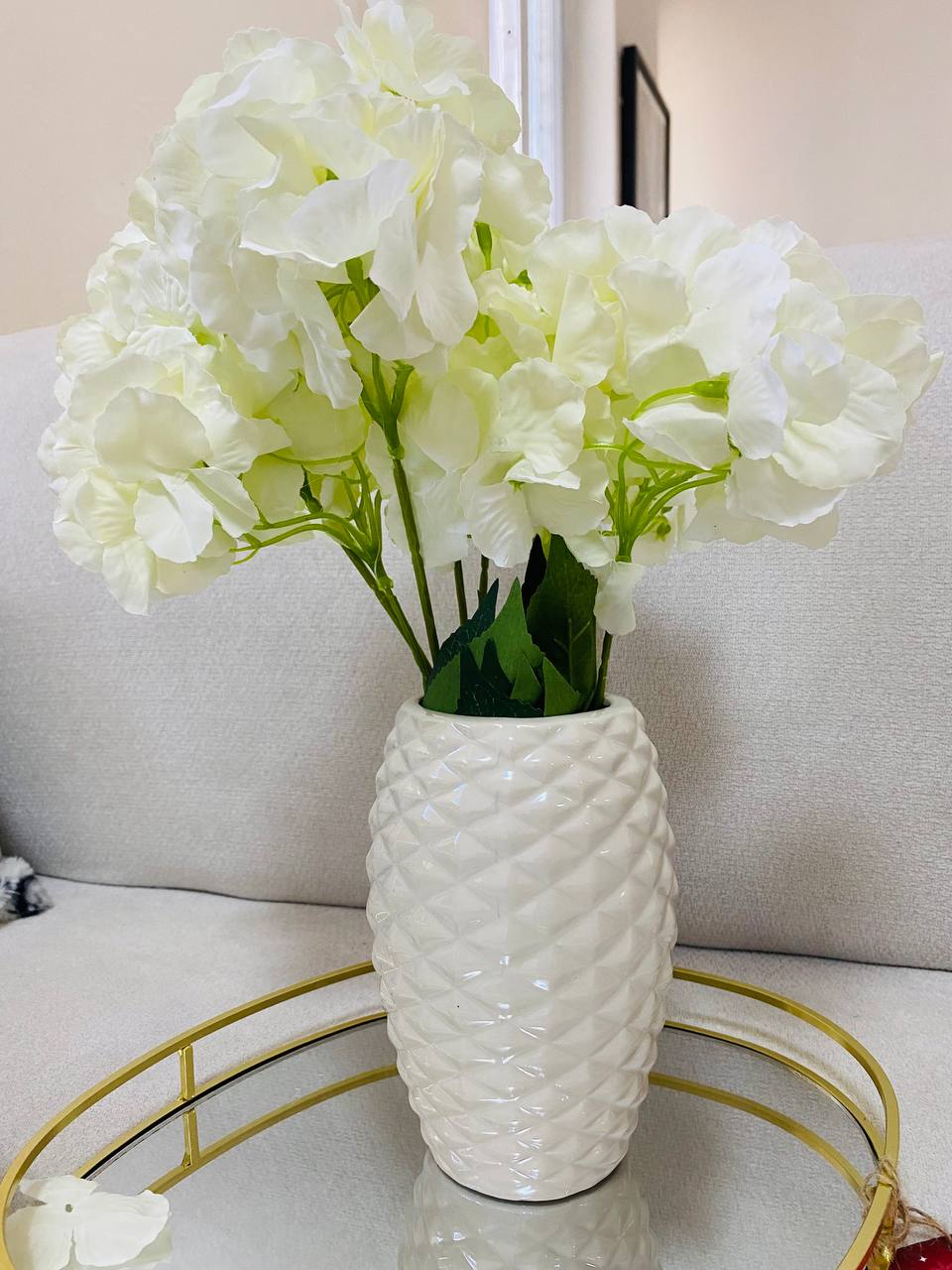 Off white Ceramic Vase with Flower