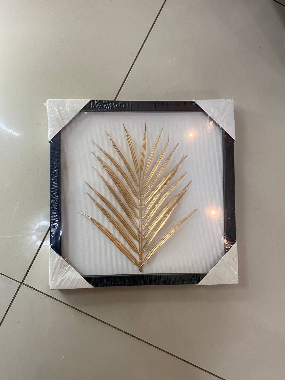 Golden Leaf Wall Art with Black Frame