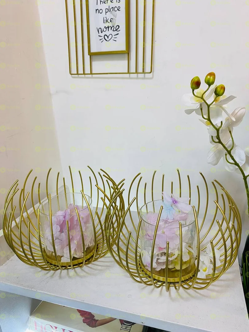 Golden Metal Wire Planter and Candle Holder Decorative