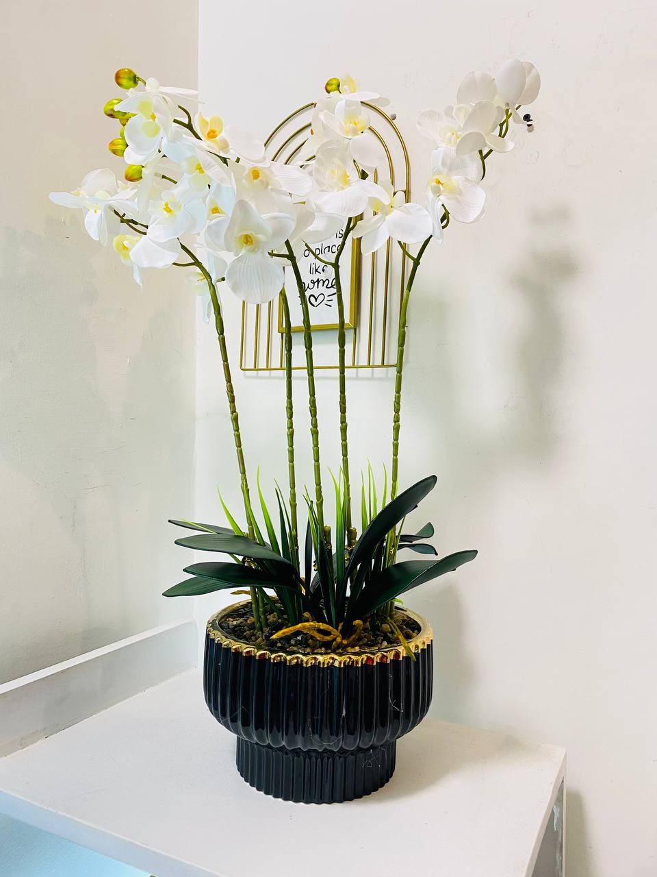 Ceramic Black Orchid Vase and Flower
