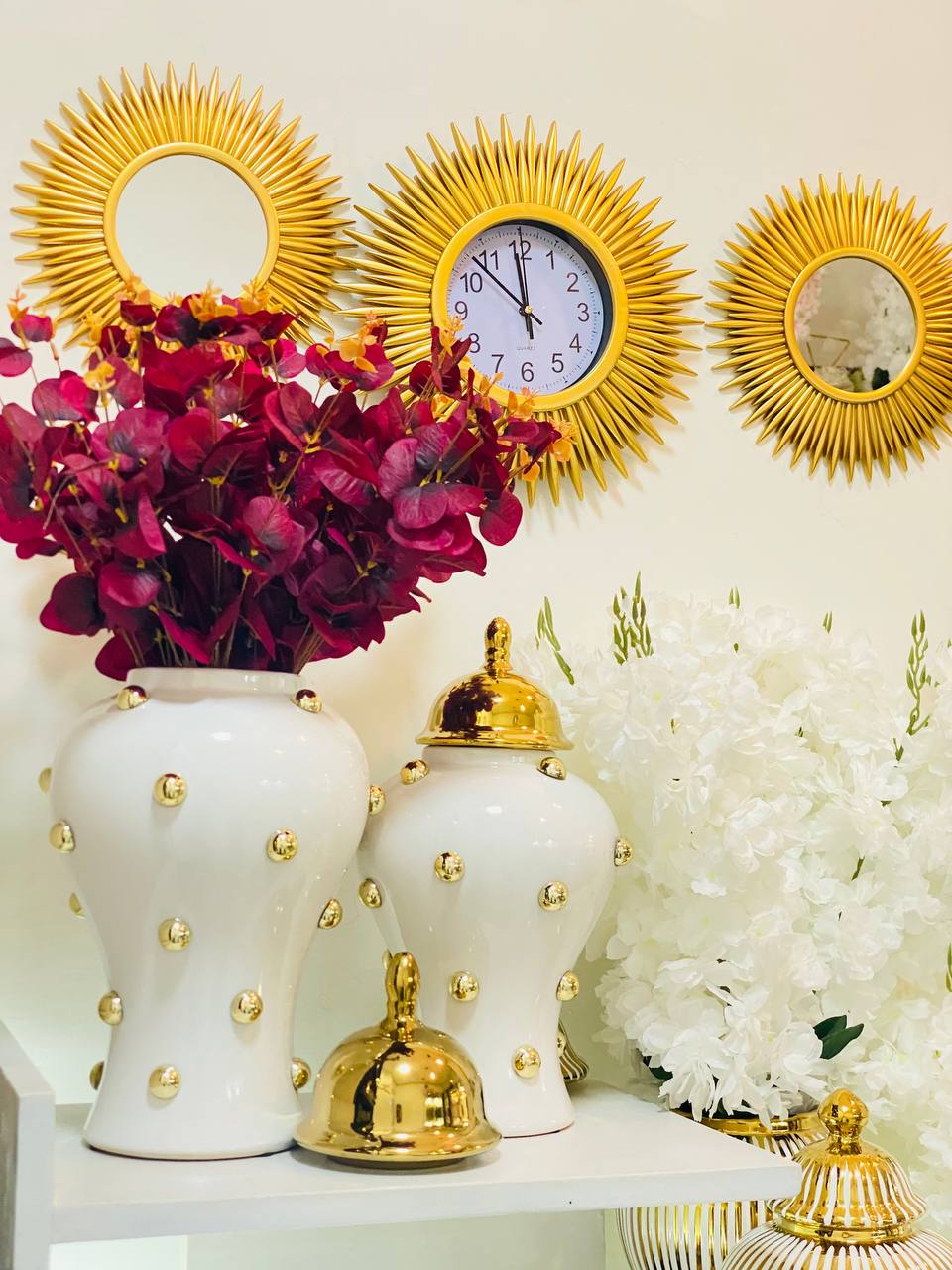 Set Of  2 Modern Ceramic Ginger Jar with Flower