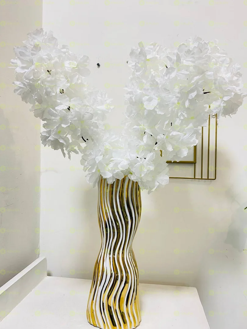 Black and Golden Twisted Vase and Flower
