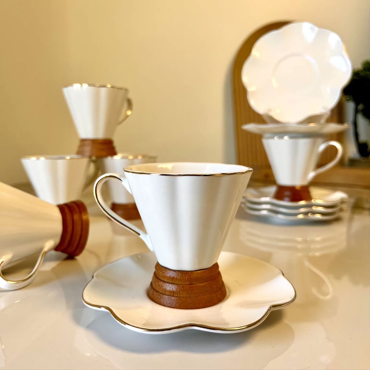 6pcs Ceramic Coffee Cup & Saucer