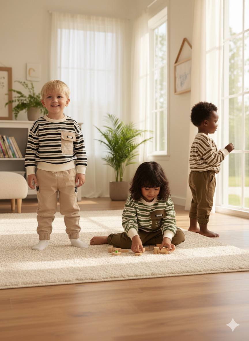 2pcs Cotton Top and Kaky Trousers