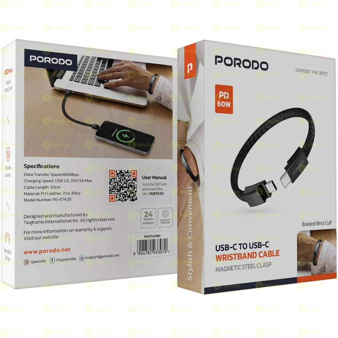 Porodo USB-C to USB-C Wristband Cable