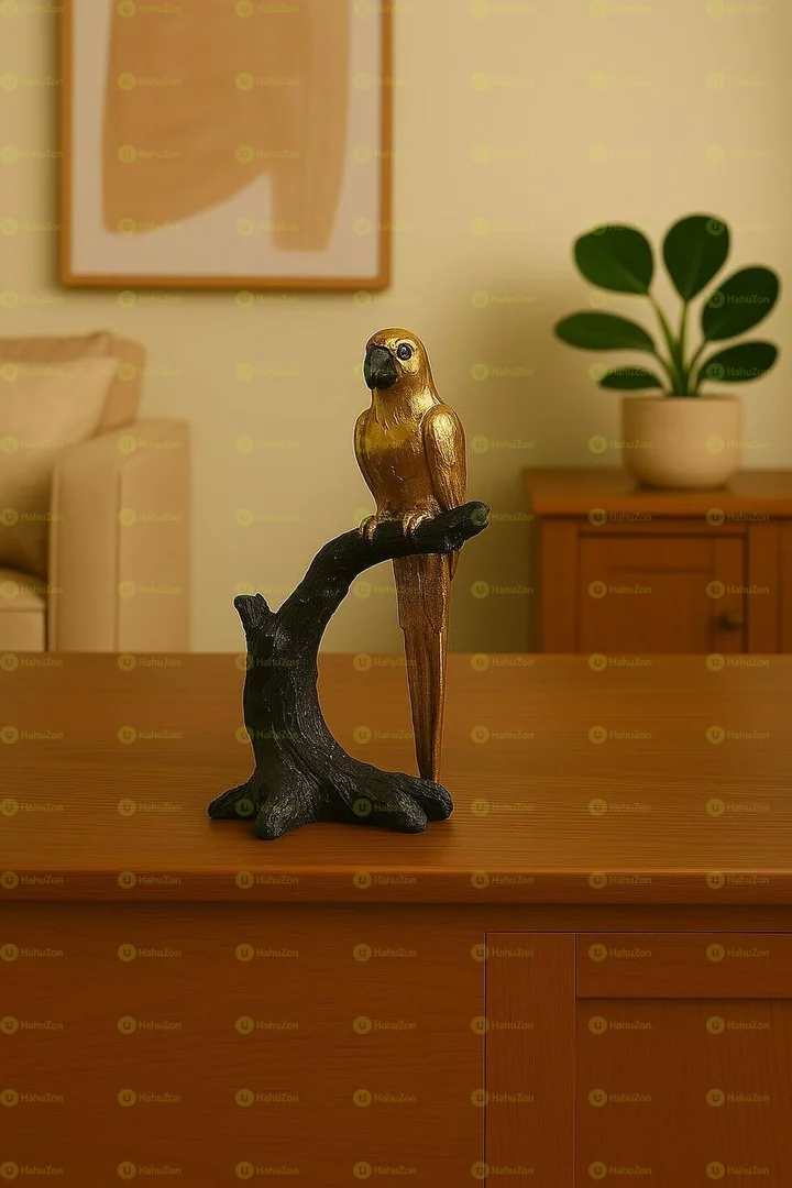 Bird on Branch Golden and Black Figurine Statue
