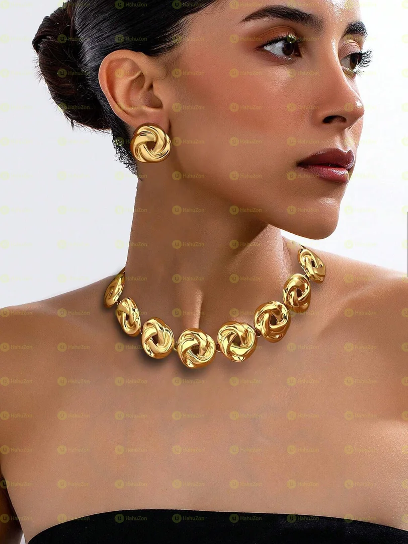 1 Set Of 3pcs Metal Flower Necklace & Earrings Jewelry Set