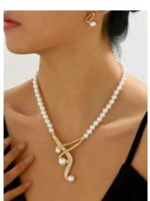 1pc Circular Faux Pearl Necklace & Earrings Sets
