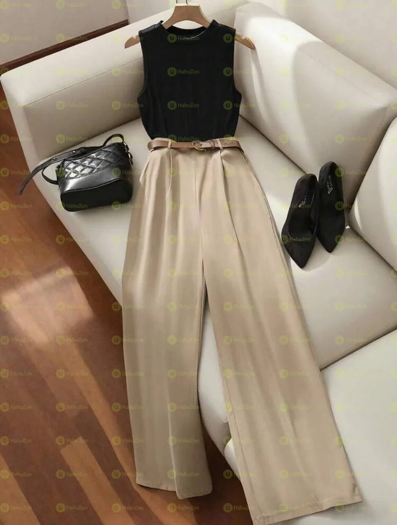 2pcs Women's Clothes With Belt