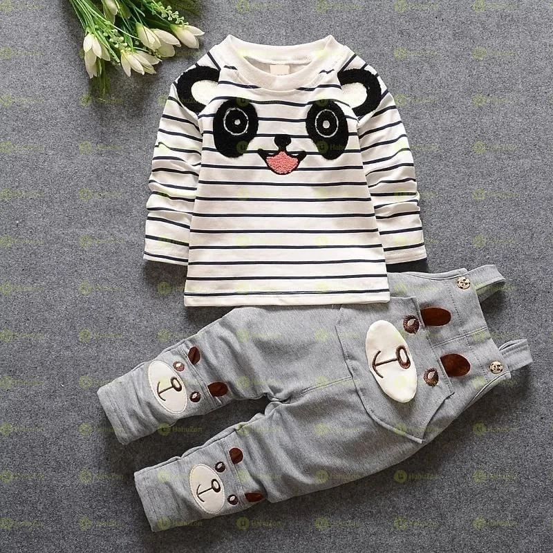 Toddlers Beautiful Carton Embroidery Top and Overalls Pants Set