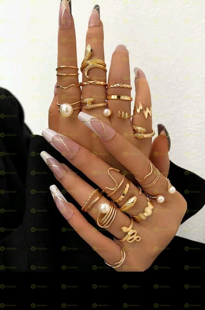 23Pcs Women’s Adjustable Gold Tone Rings Set