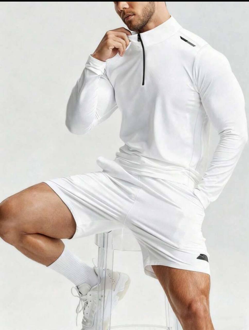 Men Long Sleeve Shirt Half Zip