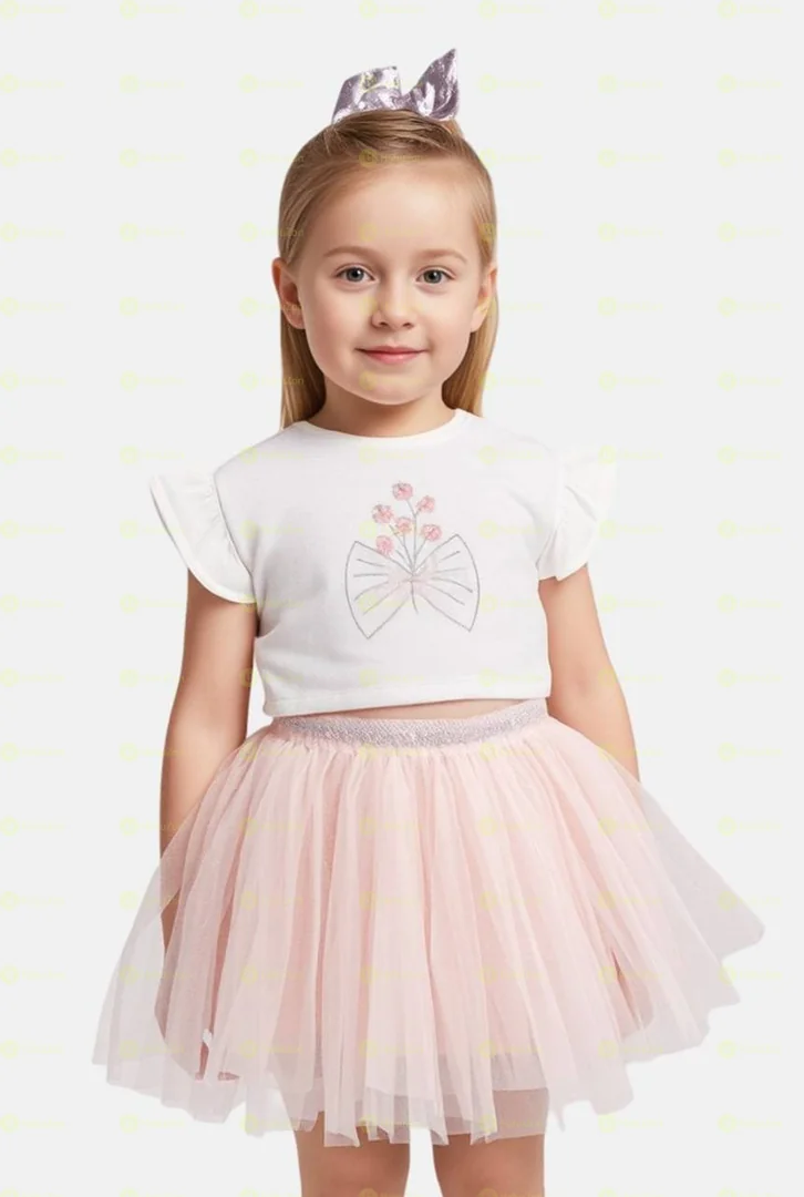 Miss Kid Girls 2 Piece Embroidered T-Shirt And Tutu Set