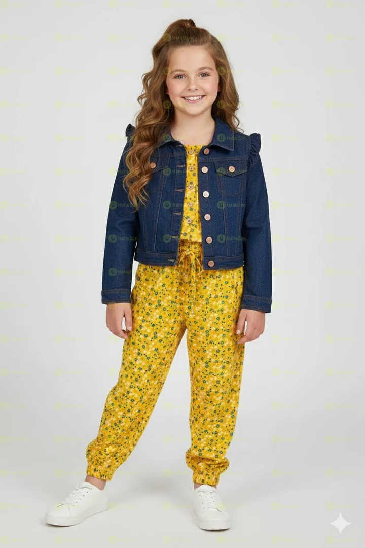 Nanette Lepore Kid Girls 2Pc Floral Print Jumpsuit With Denim Jacket Set