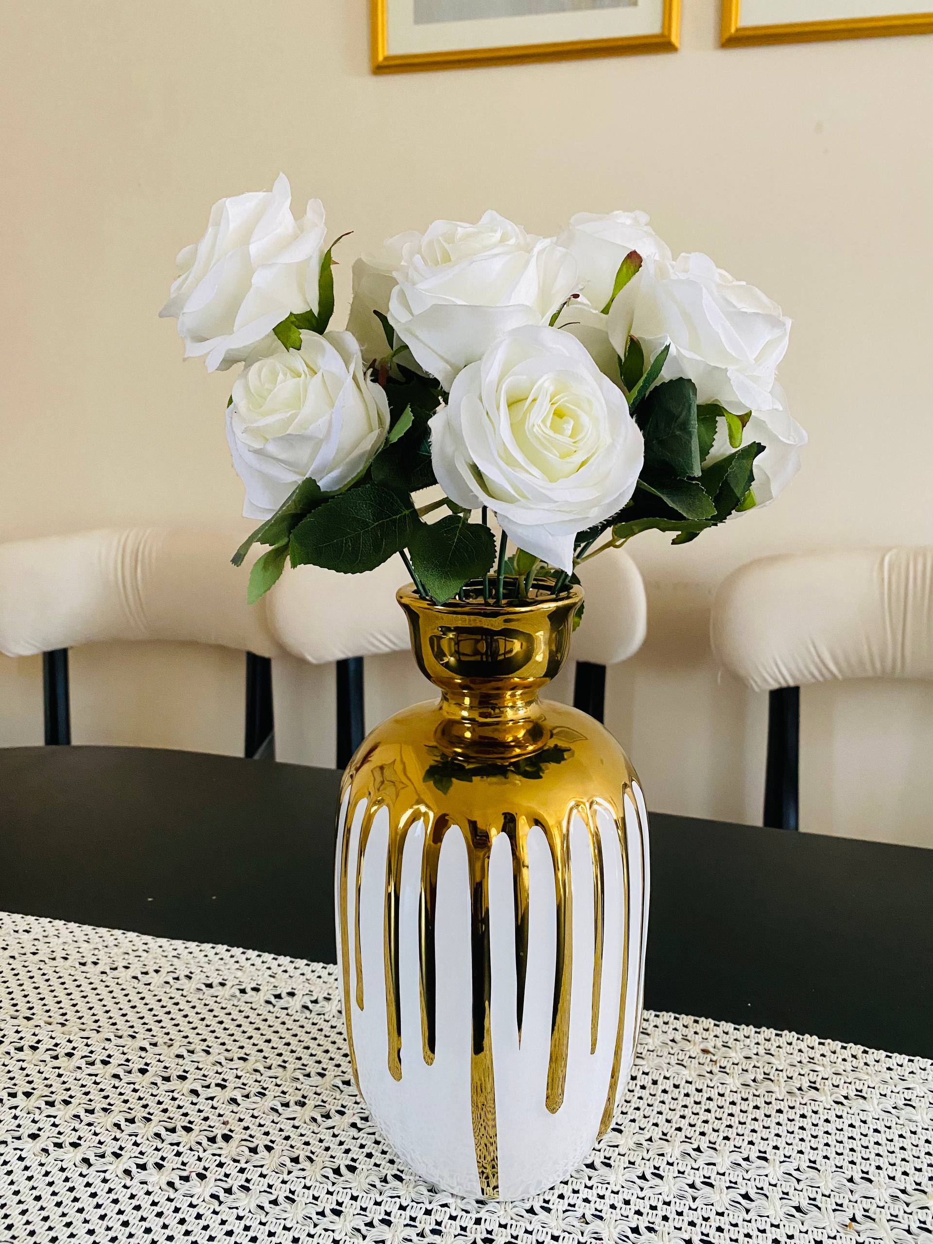 Golden Ceramic Vase With Flower