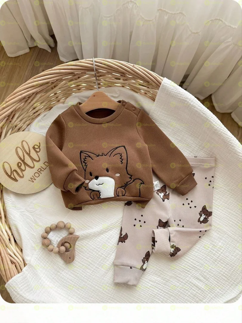 Cute Cartoon Fox Sweatshirt and Pant Set