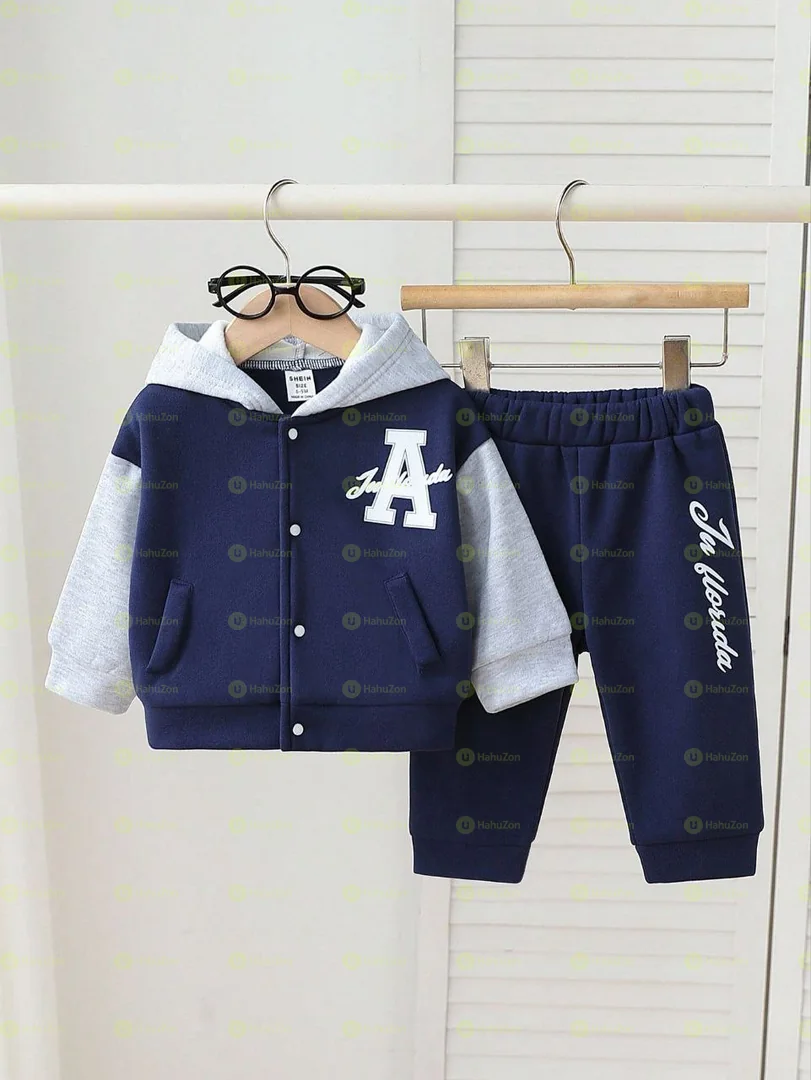 Toddler Boys Color Block Hoodie Jacket and Pant Set