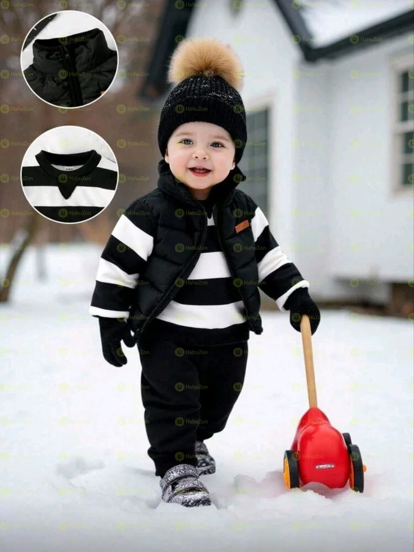 Toddler Boys Stripped Pullover Pant and Vest Set