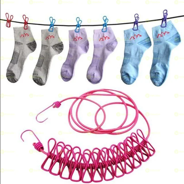 Elastic Laundry Rope with 12 clothespins