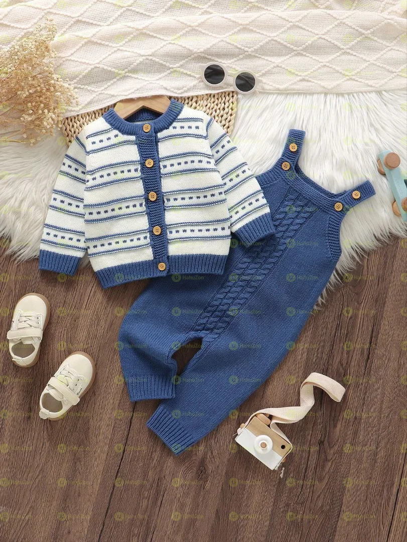 Unisex Cozy Cute Sweater Overall and Cardigan Set