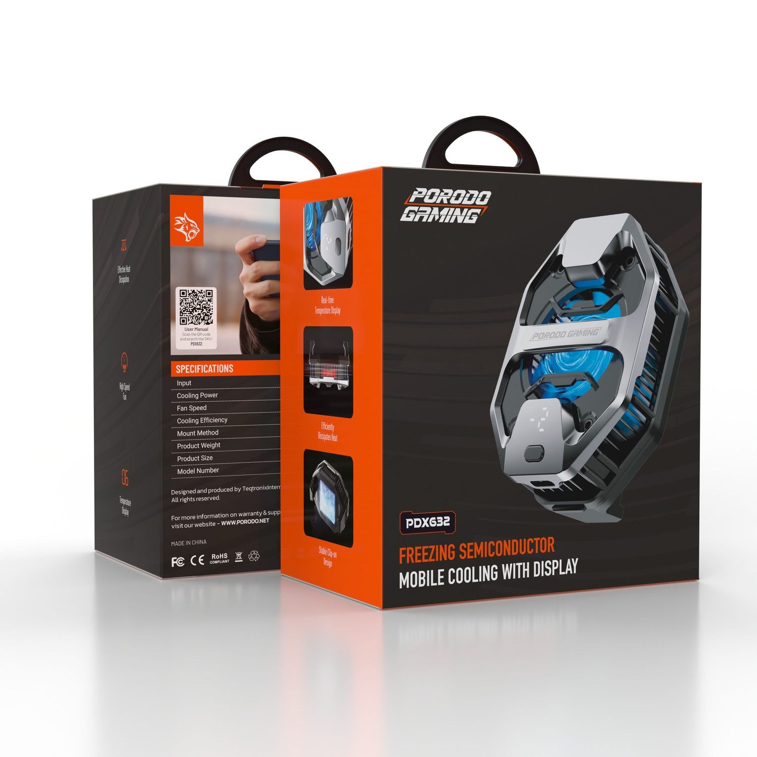 Porodo Gaming LED Display Phone Cooler