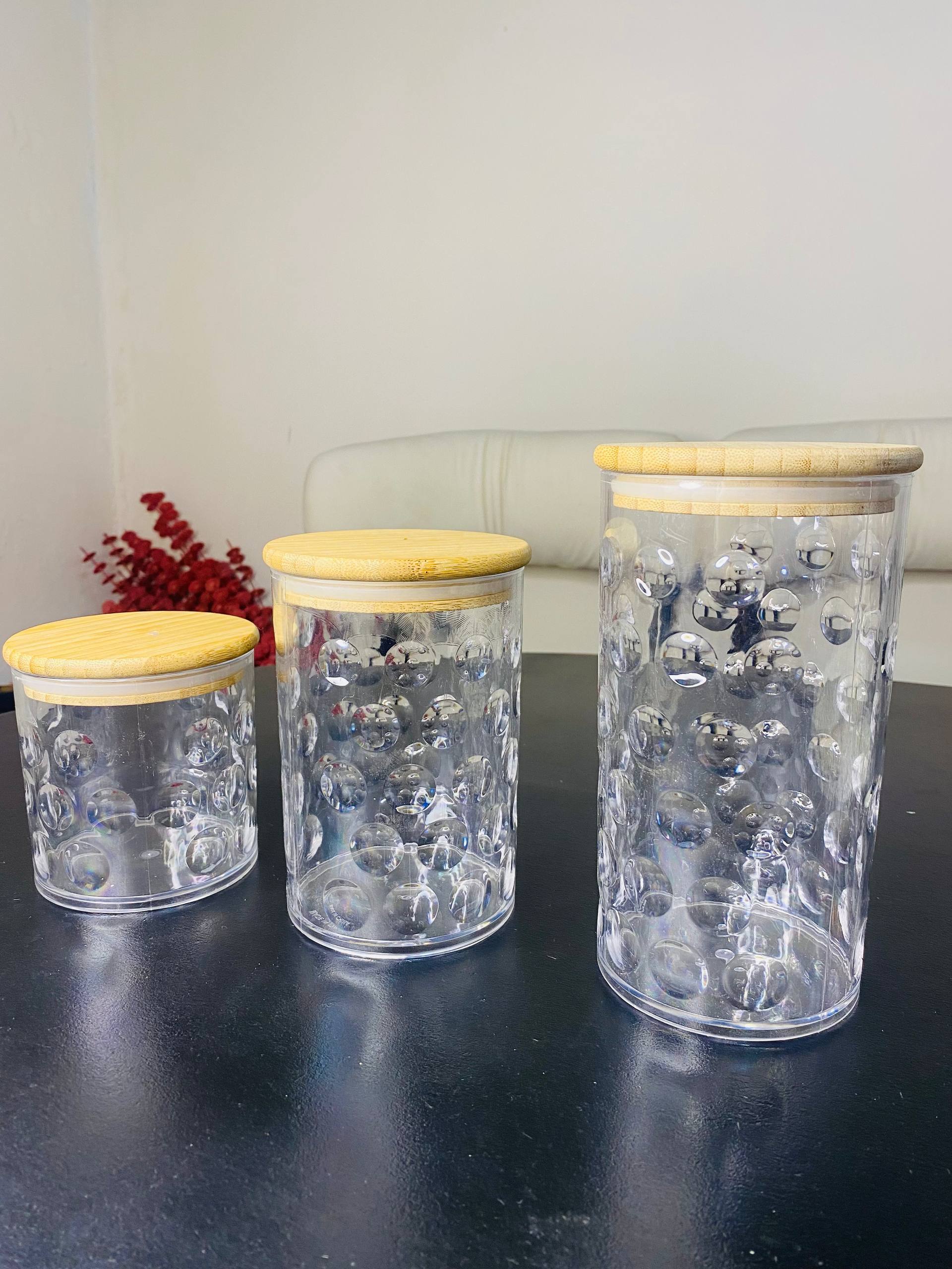 3 Pieces Acrylic Jar Bomboo