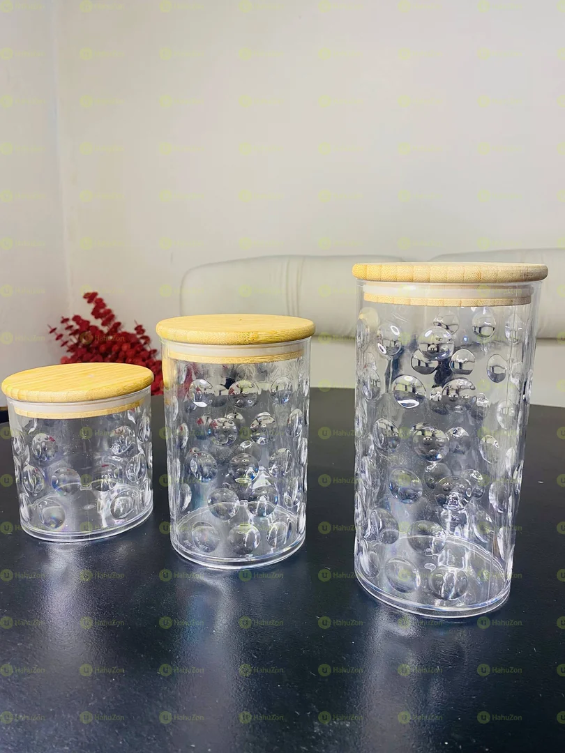 3 Pieces Acrylic Jar Bomboo