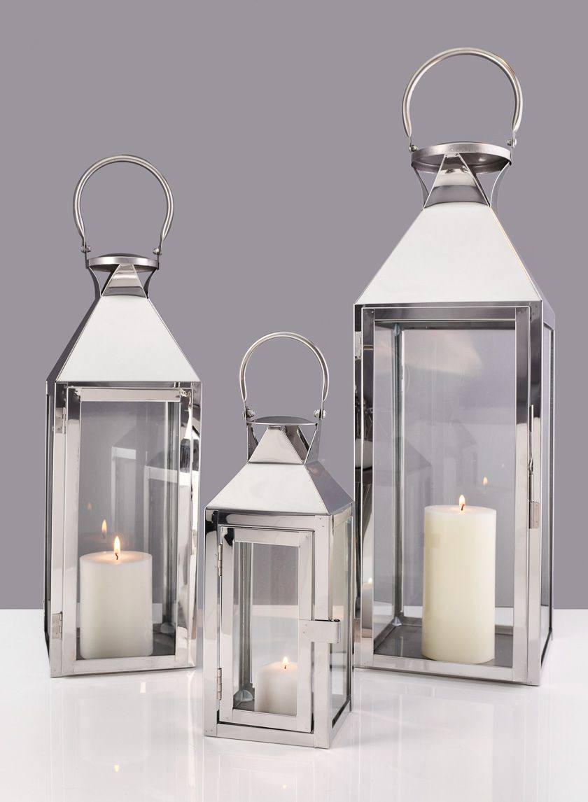 Modern Tall Silver Lantern Candle Holder