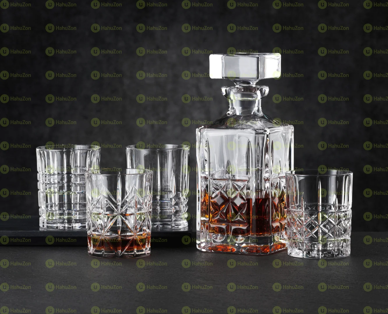 Delisoga Branded Glass Whiskey Decanter and Tumbler Set