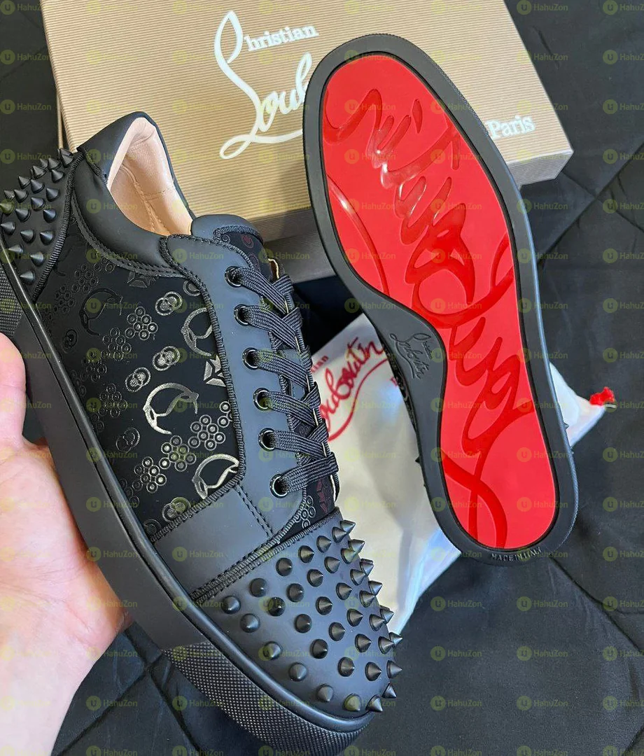 CHRISTIAN LOUBOUTIN x Louis Jr Spikes Triple Black Men's Shoes