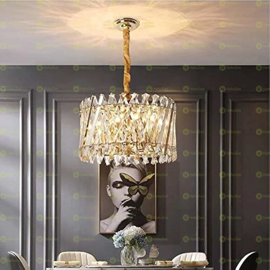 Crystal Chandelier Elegant Ceiling Gold Lamp