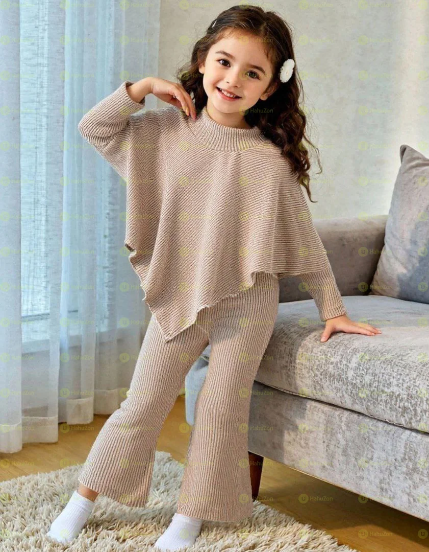 Toddler Girls Knit Collar Drop Shoulder Top and Pant Set