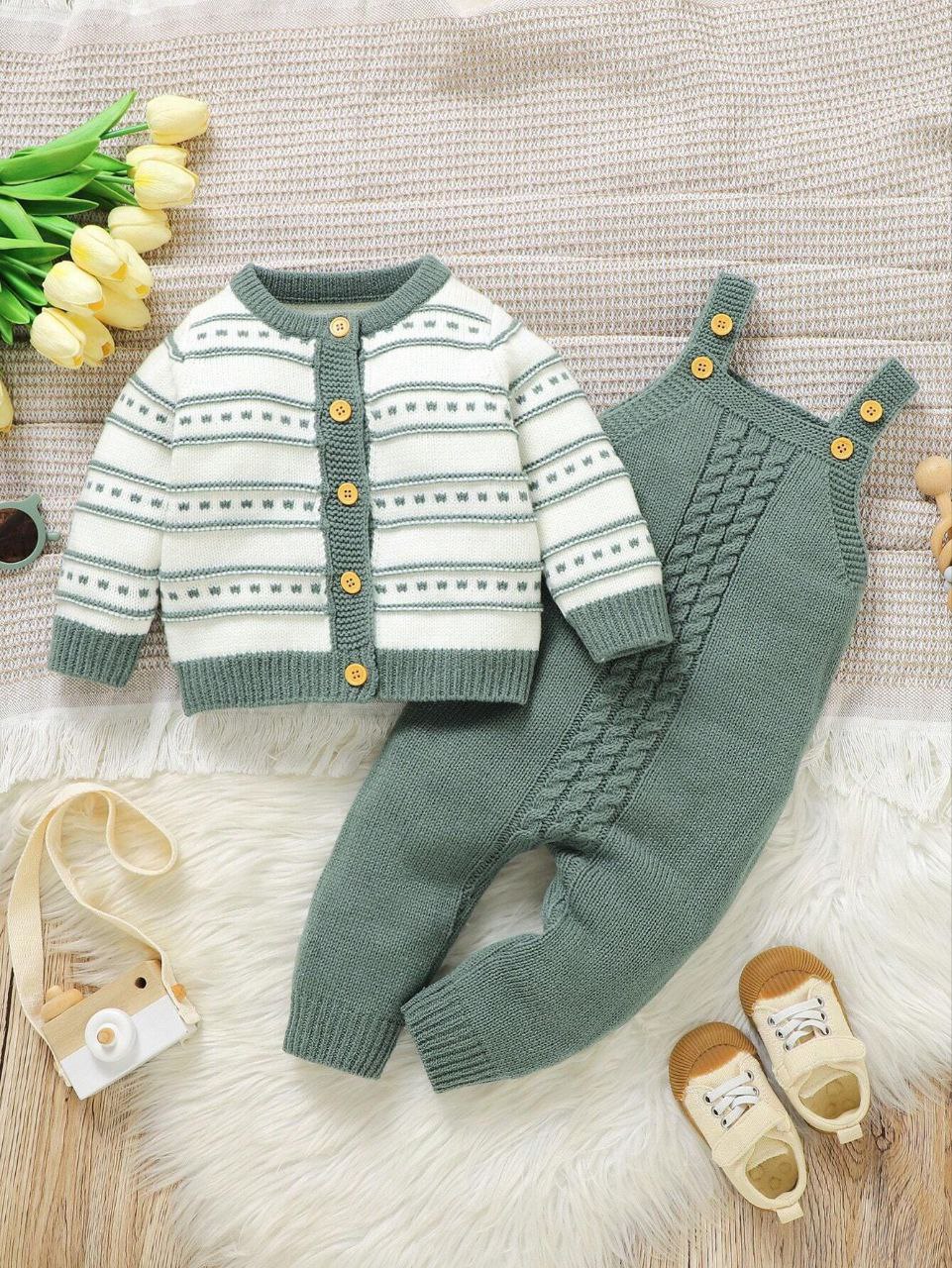 Unisex Cozy Cute Sweater Overall and Cardigan Set
