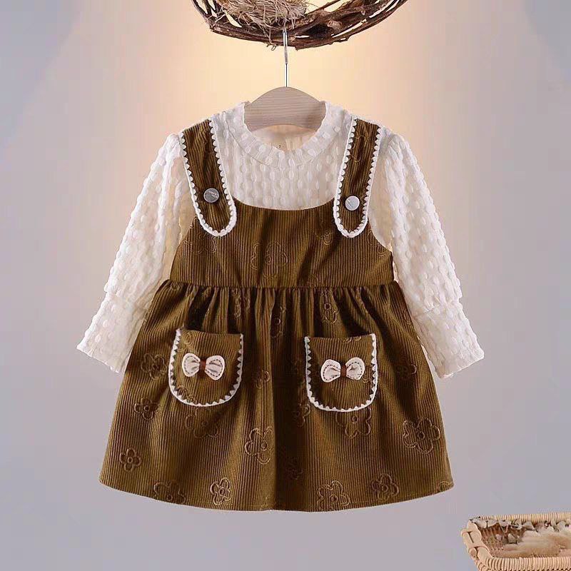 Toddler Girls Lantern Sleeve Bow Decor Pocket Dress