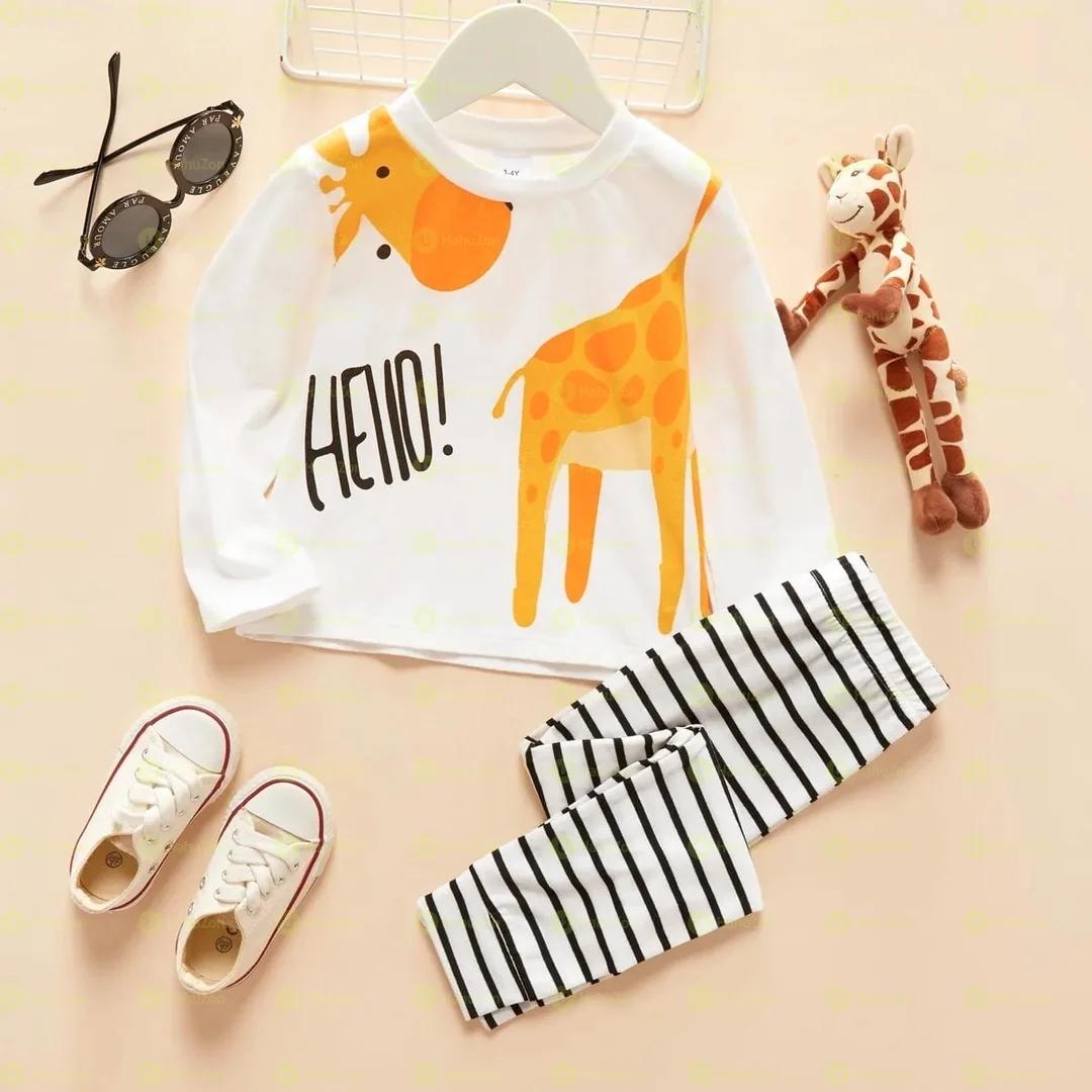 2-piece Toddler Girl/Boy Long-sleeve Tee and Stripe Pants Set
