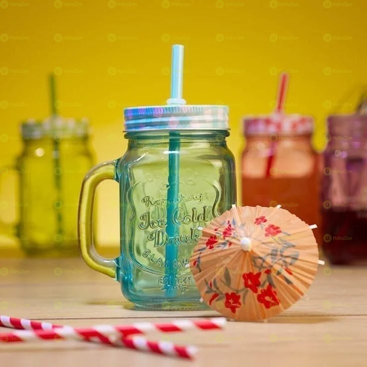 Fashionable Vintage Mason Glass Drinking Jar with straw