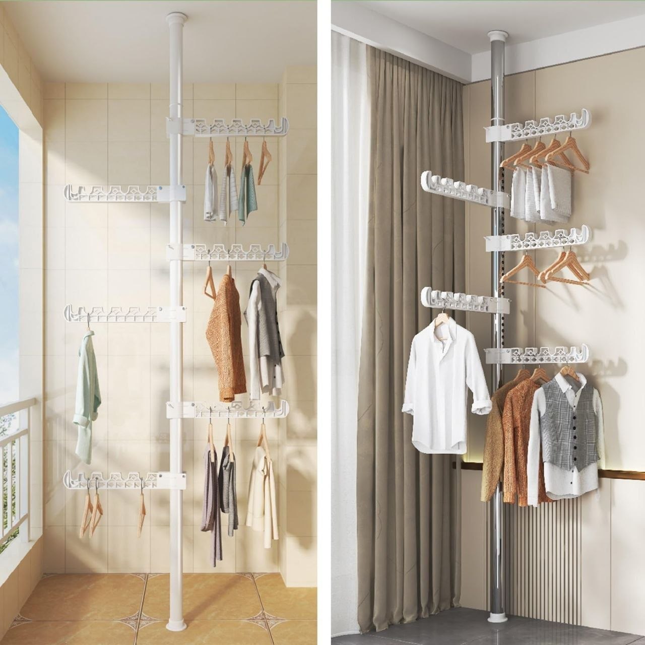 Telescopic Floor to Ceiling Free Standing Cloth Drying Pole