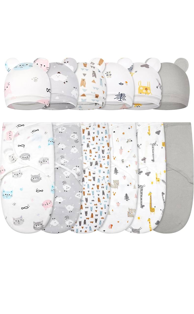 Swaddle Blanket with Hats for Baby Girl Boy