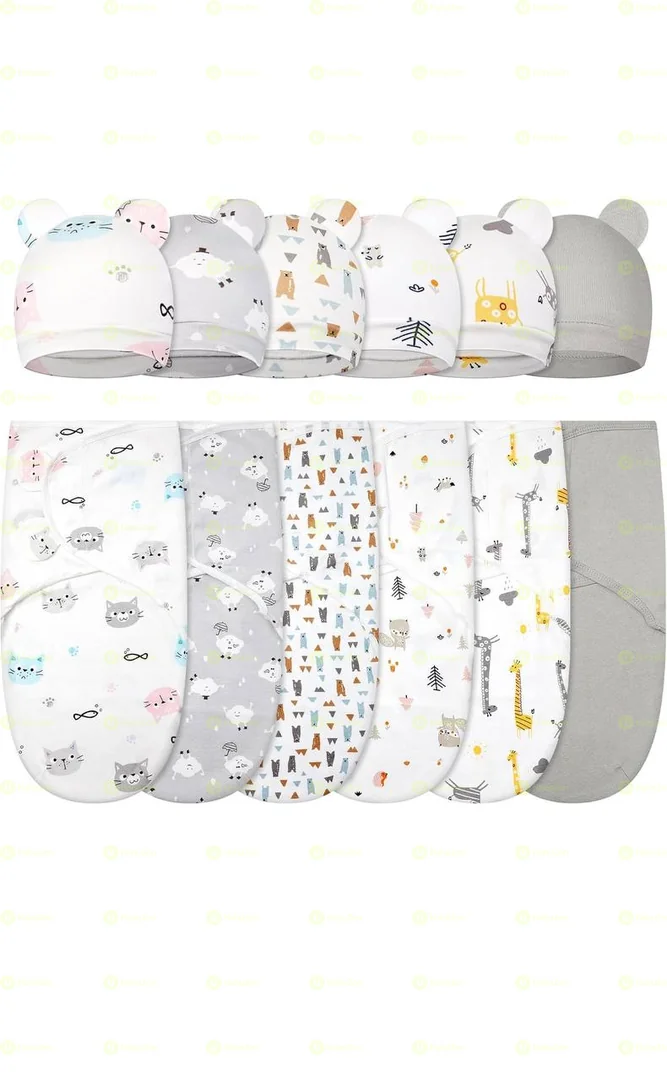 Swaddle Blanket with Hats for Baby Girl Boy