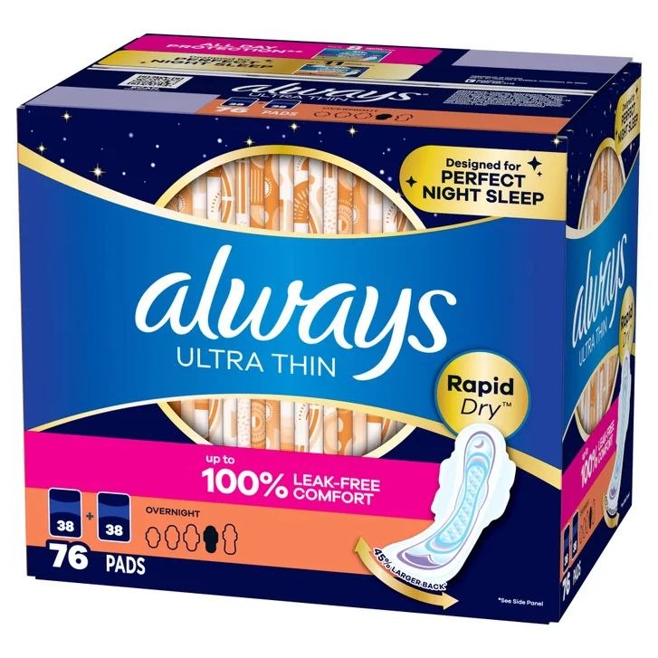 Always Ultra Thin Size 4  Overnight Pads With Wings