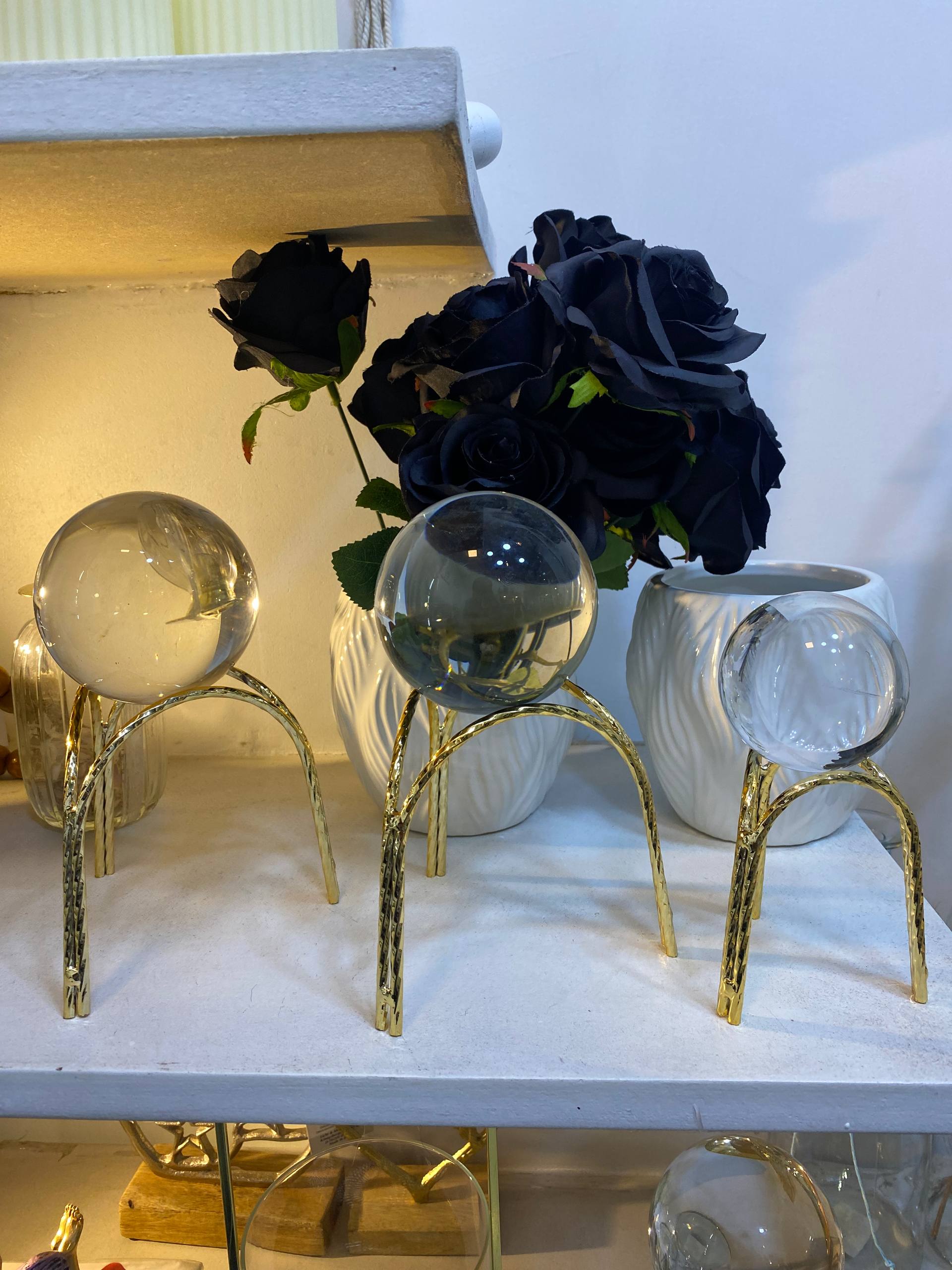 Set Of 3 Mirror Ball Ornaments With Metal Stand