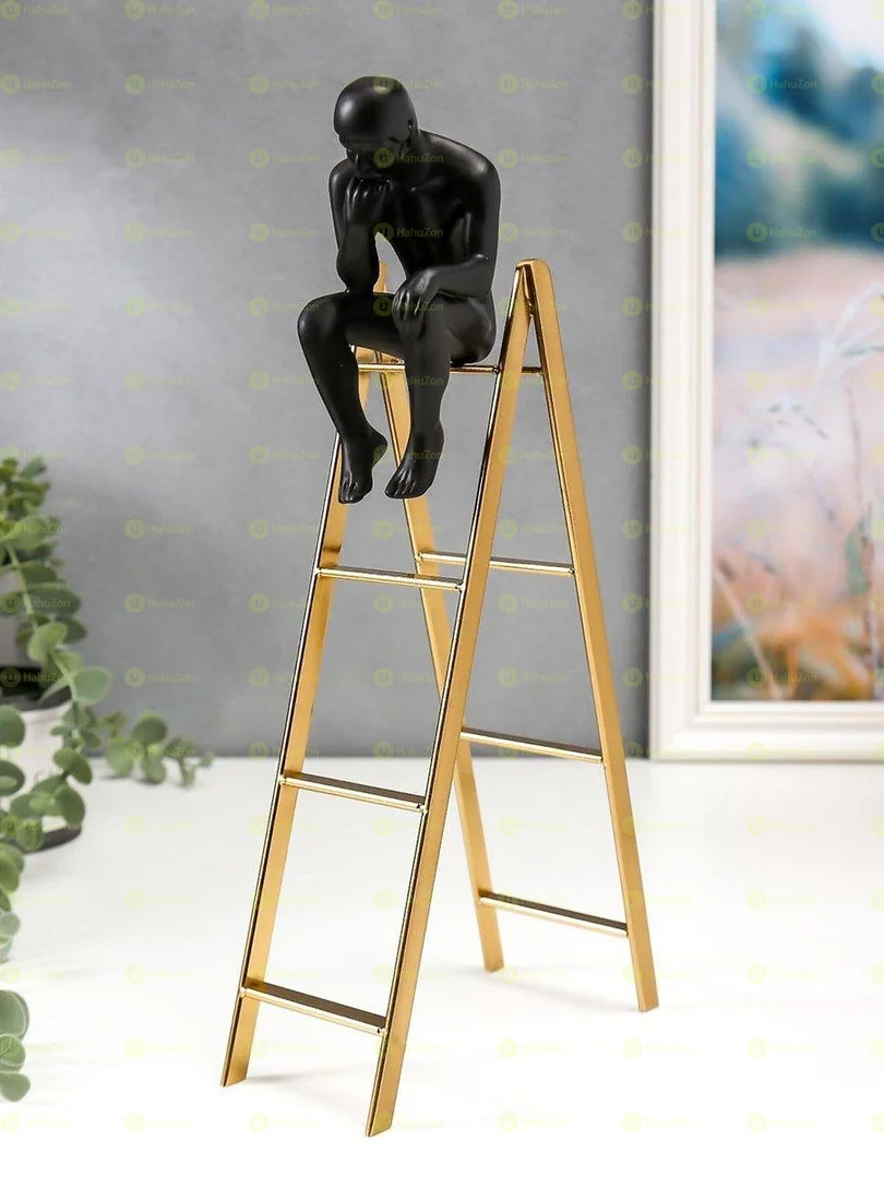 Black Thinker Man on Golden Ladders Ornament Large