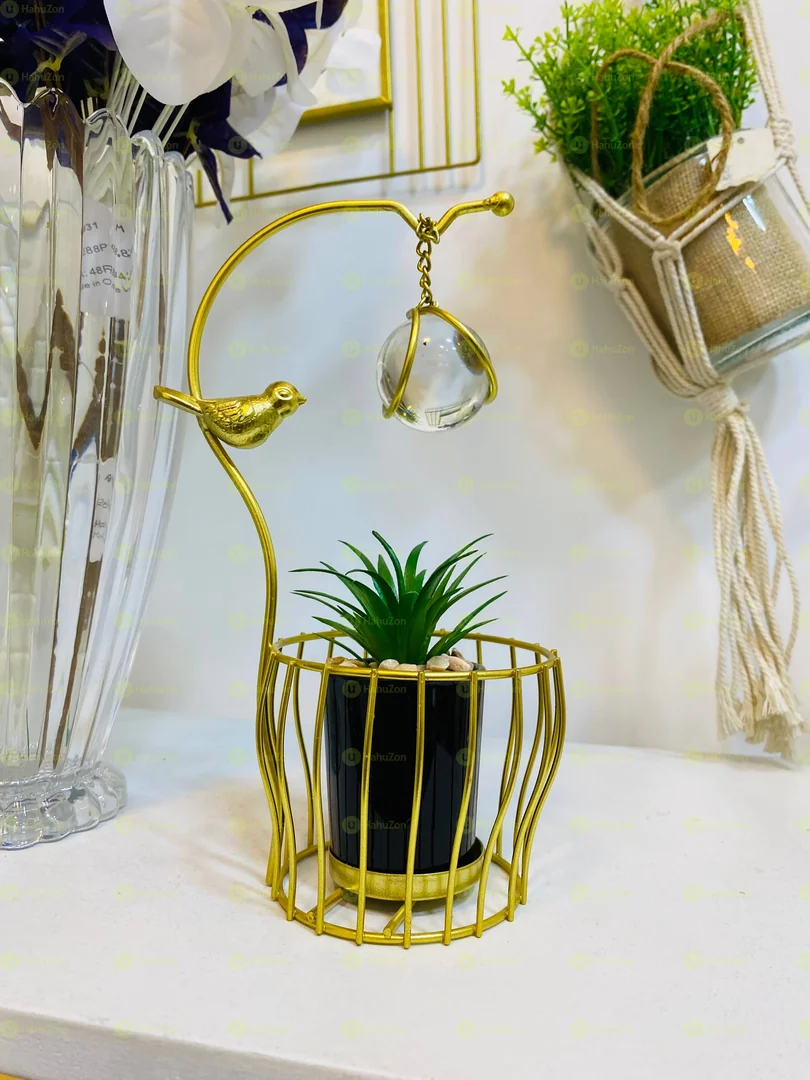Golden Metal Decorative Plant Crystal Ball