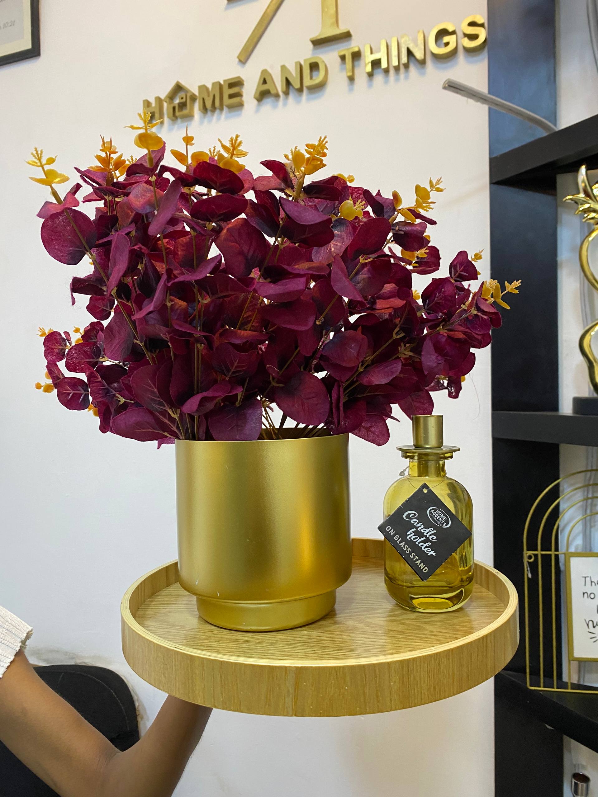 Golden Metal Vase With Bunch of Flower