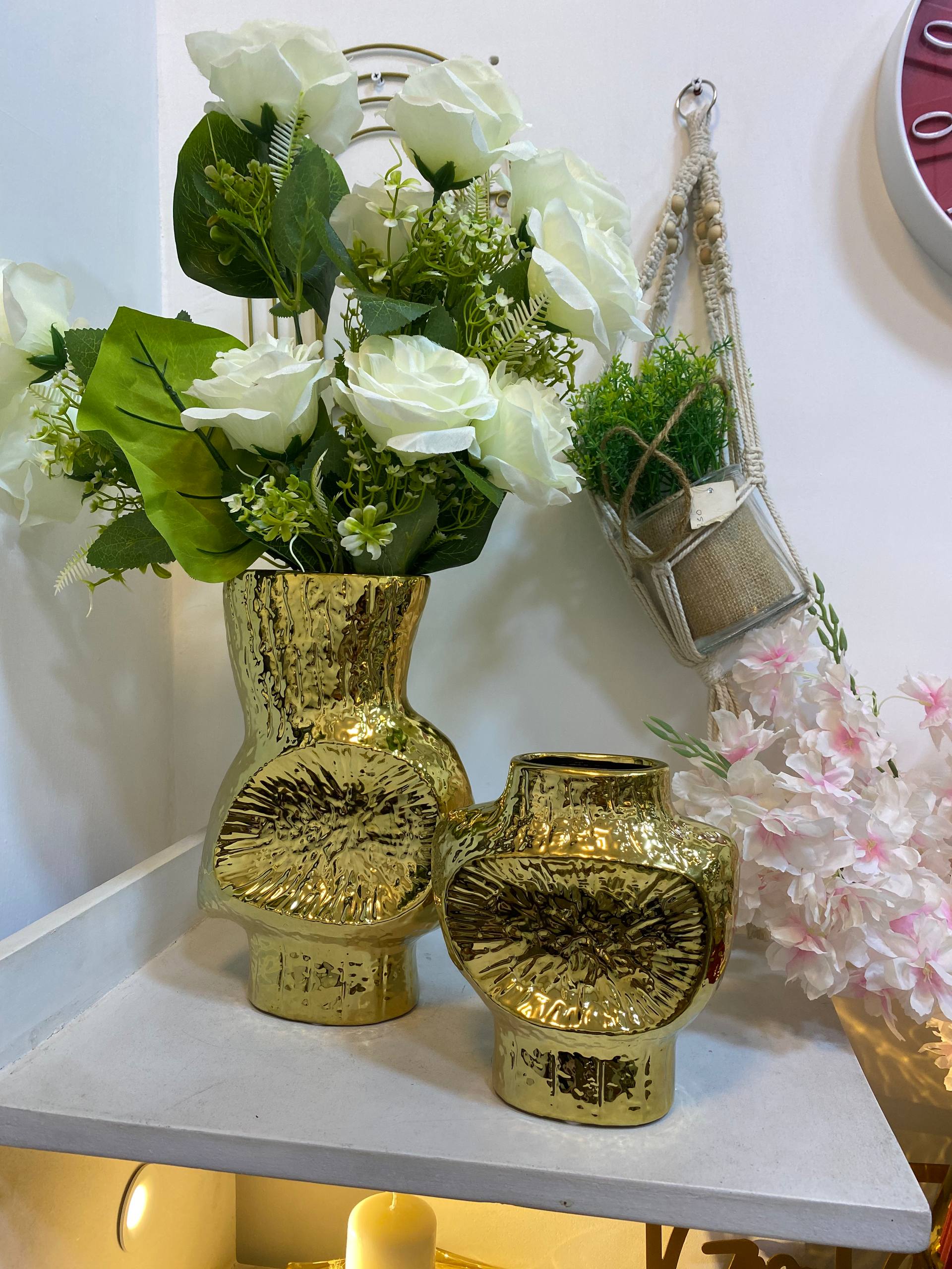 Set of 2 Golden Vase With Flower