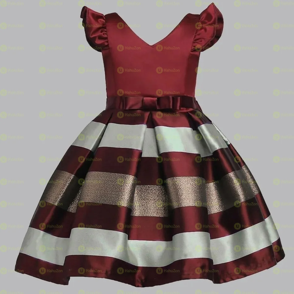 Kid Girl Trendy Striped Flare-sleeve Party Dresses