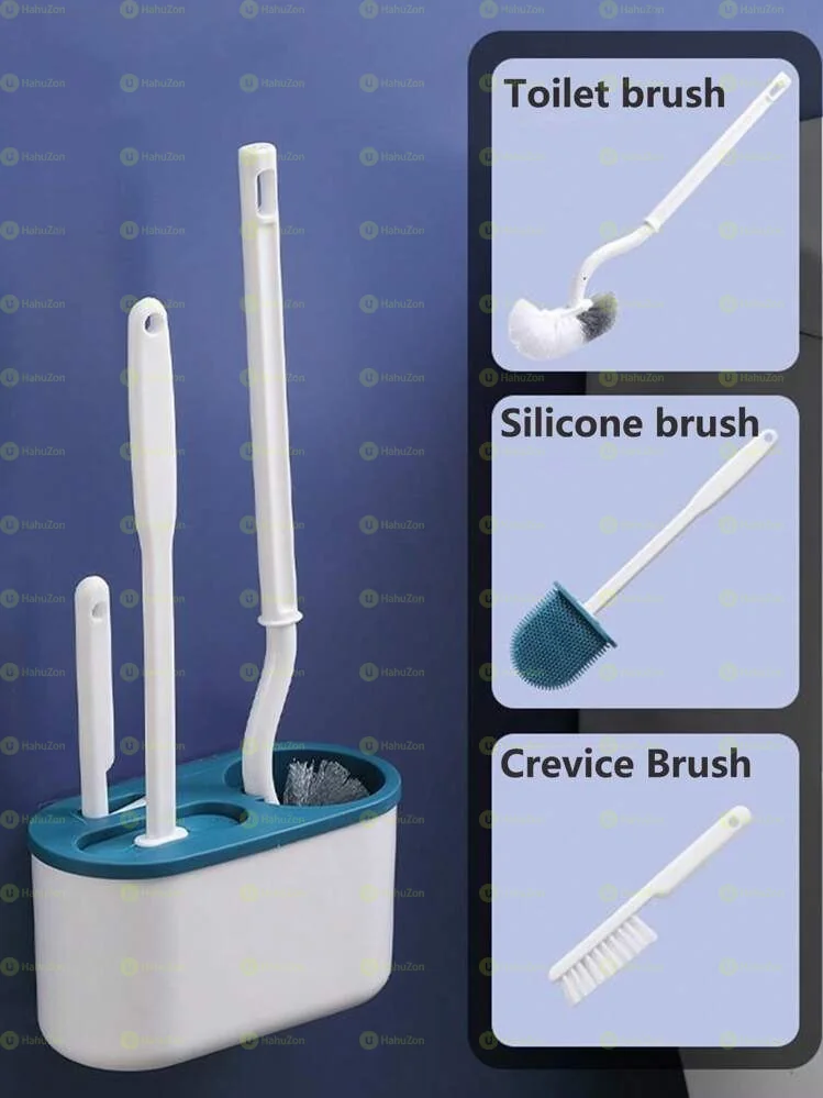 Wall-Mounted 3in1 Toilet Cleaning Brush With Brush Holder