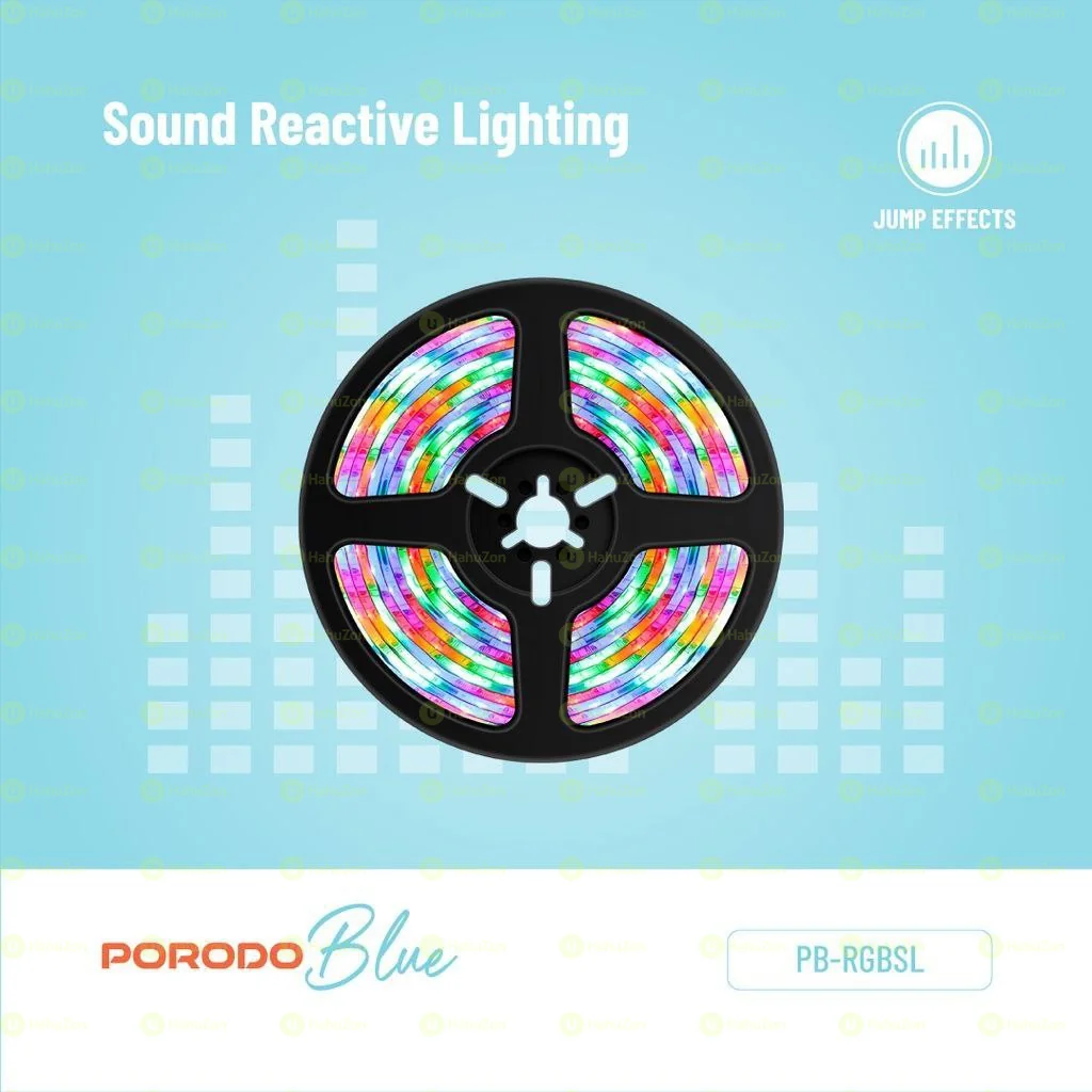 Porodo Blue Sound Reactive RGB Strip Light with Remote Control